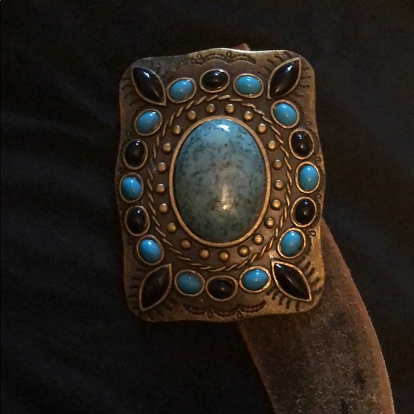 Leather Turquoise Belt - Picture 2 of 2